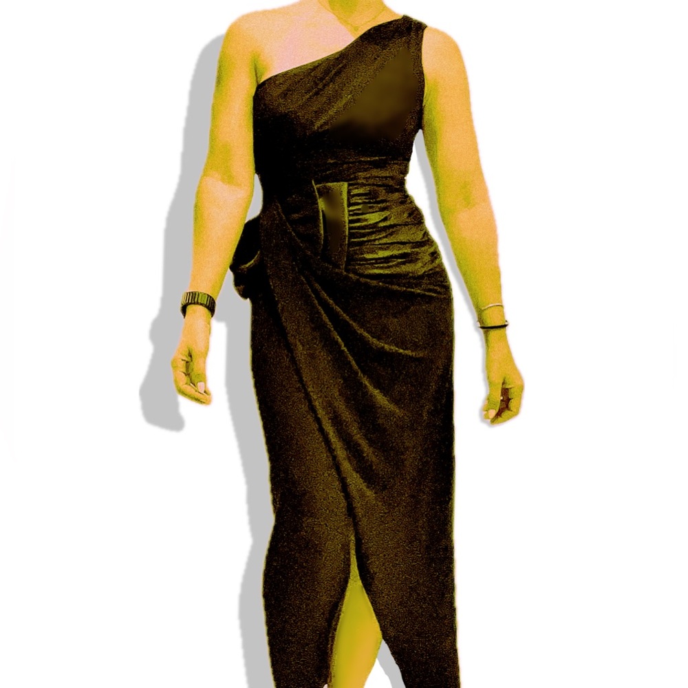 Vicky Tiel Rare Vintage One Shoulder Rouched Bow Dress